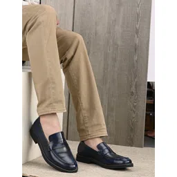 CARLO ROMANO Men Blue Solid Brush off Leather Loafers image 1