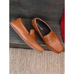 CARLO ROMANO Men Tan Solid Leather Driving Shoes-picture-29