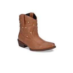 CARLO ROMANO Women Tan Genuine Leather Flat Boots-picture-30
