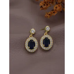 Carlton London 18kt Gold Plated CZ Saphire Oval Drop Earring-picture-24