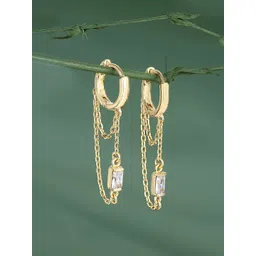 Carlton London 18Kt Gold Plated Hoop Earrings With dangling double chain & CZ-picture-32