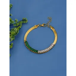 Carlton London 18kt Gold Plated Stainless Steel Green CZ Wraparound Bracelet-picture-22