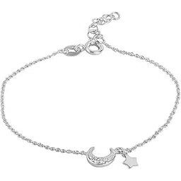 carlton london 925 Sterling Silver Women Rhodium Plated with CZ Moon & Stars Charm Bracelet Adjustable-picture-13