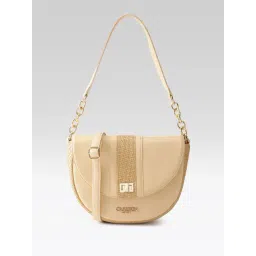 Carlton London Beige Textured Medium Leather Shoulder Bag-picture-45