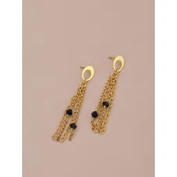 Carlton London Black Gold-Plated Tasselled & Beaded Contemporary Drop Earrings-picture-34