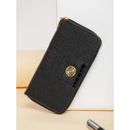 Carlton London Black Textured Zip Around Wallet for Women-picture-34