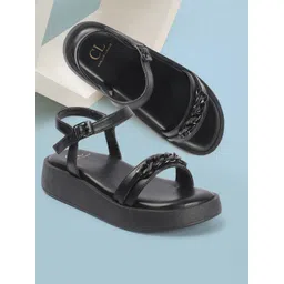 Carlton London Block Woven Design Round Toe Casual Backstrap Sandals-picture-22