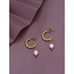 Carlton London Gold-Plated Contemporary Pearl Drop Earrings-picture-28