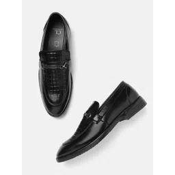 Carlton London Men Black Croc Textured Horse Bit Loafers-picture-36