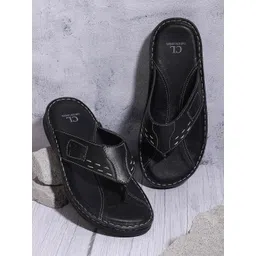 Carlton London Men Black Textured Comfort Sandals-picture-18