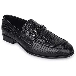 carlton london Men's Textured Slip-On Loafers with Buckle Detail-picture-13