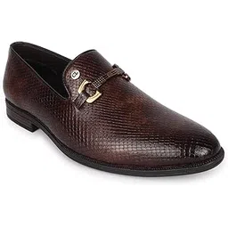 carlton london Men's Textured Slip-On Loafers with Metallic Buckle-picture-31
