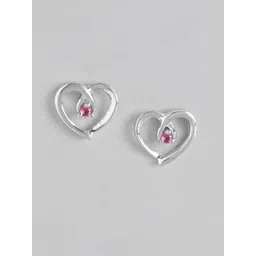 Carlton London Rhodium-Plated 925 Sterling Silver CZ Studded Heart Shaped Studs Earrings-picture-30