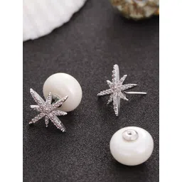 Carlton London Silver-Toned Rhodium-Plated CZ Stone-Studded Spiked Studs-picture-39