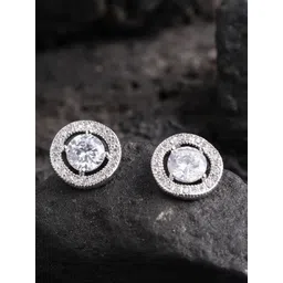 Carlton London Silver-Toned Rhodium-Plated CZ-Studded Circular Studs-picture-35