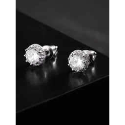 Carlton London Silver-Toned Rhodium Plated CZ Studded Circular Studs-picture-24