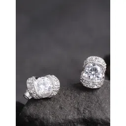 Carlton London Silver-Toned Rhodium-Plated CZ-Studded Contemporary Studs-picture-25