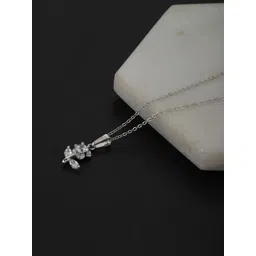 Carlton London Silver-Toned Rhodium Plated CZ-Studded Floral Pendant with Chain-picture-32