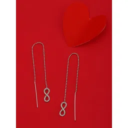 Carlton London Silver-Toned Rhodium-Plated CZ-Studded Infinity Shaped Drop Earrings-picture-34