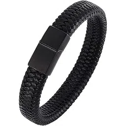 carlton london Terra Band Bracelet for Men Black Leather Hand Band Jewellery Accessories For Boys Gift for Husband & Boyfriend-picture-39