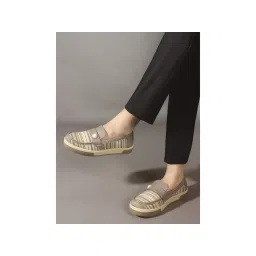 Carlton London Textured Stripe Pearl Detail Loafers Beige-picture-15