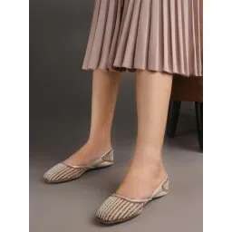 Carlton London Women Gold Beaded and Embellished Ethnic Jutties image 1