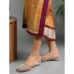 Carlton London Women Gold Beaded and Embellished Ethnic Jutties image 2