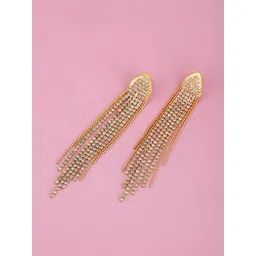Carlton London Women Gold-Plated CZ Studded Tassel Drop Earrings-picture-30