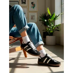 Carlton London Women Retro Stripe Canvas Lace-Ups Lifestyle Black Sneakers-picture-30