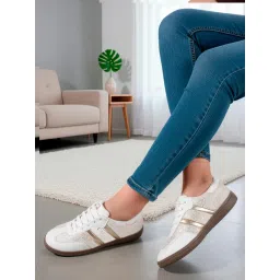 Carlton London Women Retro Stripe Canvas Lace-Ups Lifestyle Gold Sneakers-picture-31