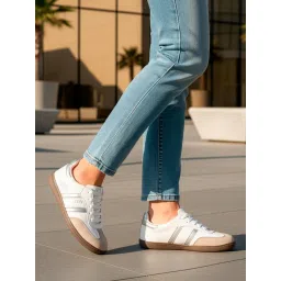 Carlton London Women Retro Stripe Canvas Lace-Ups Lifestyle Silver Sneakers-picture-32