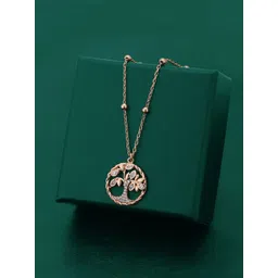 Carlton London Women Rose Gold-Plated CZ Studded Pendant with Chain-picture-44