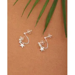 carlton london Women Sterling Silver Rhodium-Plated Double Studs with Chain Earrings-picture-15