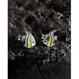 carlton london Women Sterling Silver Rhodium-Plated Enamel Fish Stud Earrings-picture-13