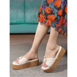 Carlton London Women Striped Party Platform Sandals with Buckles image 4