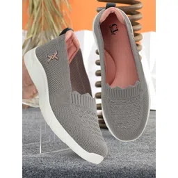 Carlton London Women Textured Round Toe Flyknit Mesh Slip-On Sneakers-picture-34