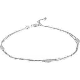 carlton london Womens 925 Sterling Silver Inline Leaf with Rhodium Plated Double Chain Adjustable Anklet-picture-19