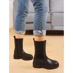 carlton london Women's Solid Black Over Ankle Hight Comfortable Boots Boots For Women-picture-12