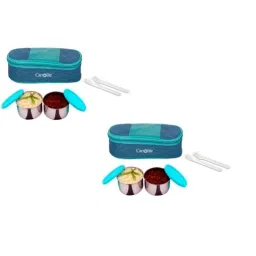 Carrolite 400ml Blue &a; Cyan Stainless Steel Lunchbox Buy 1 Get 1 Free, Trendy_1007 (Pack of 2)-picture-15