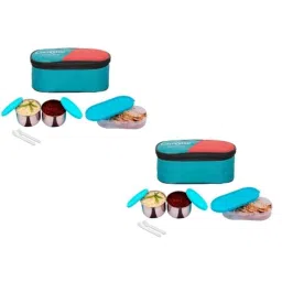 Carrolite 400ml Red &a; Cyan Stainless Steel Lunchbox Buy 1 Get 1 Free, Trendy_1008 (Pack of 2)-picture-27