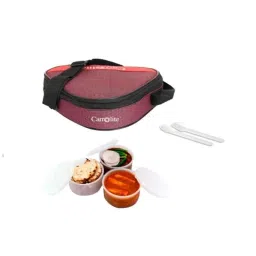 Carrolite 600ml Triangle Maroon &a; White Plastic Lunchbox, White_P-52 (Pack of 2)-picture-11