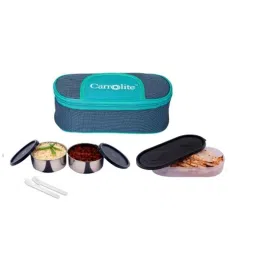 Carrolite 650ml Blue &a; Black Stainless Steel Lunchbox, Black_011 (Pack of 2) image 1