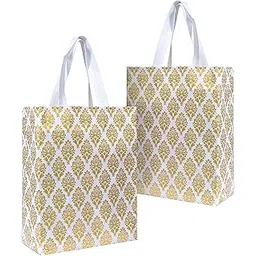 Carry Bag for Return Gifts Canvas Fabric Bags for Wedding & Festivals, White-Gold Printed-picture-11