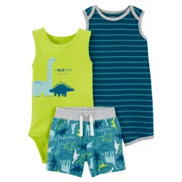 Carter's 3-Piece Dinosaur Onesie & Short Set - Green Blue-picture-37