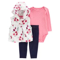Carter's 3-Piece Floral Hooded Vest Set- Pink-picture-16