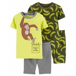 Carter's 4-Piece Monkey Snug Fit Cotton Night Wear - Yellow Green-picture-23