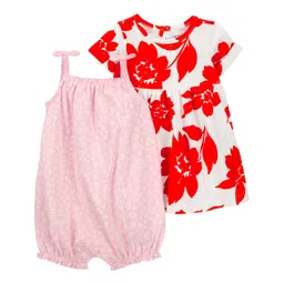 carter's Carters 3 Piece Floral Dress & Romper Set - Pink & White-picture-17