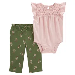 Carter's Frill Sleeves Onesie with Floral Lace & Leggings- Pink-picture-11