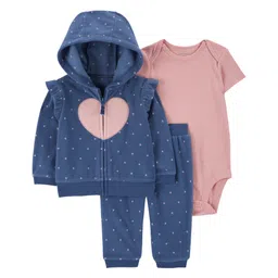 Carter's Full Sleeves Infant Girls Heart 3-Piece Fleece Cardigan Set - Navy Blue-picture-20
