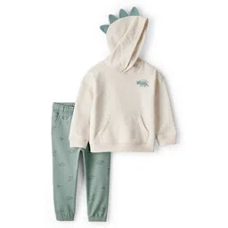 Carter's Knit Full Sleeves Hooded Winter Wear Set with Dino Print & Applique - Multicolor-picture-21